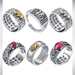 Feng Shui Ring Pixiu Mantra Rings Set Buddha Titanium Retro Vintage Men/Women
